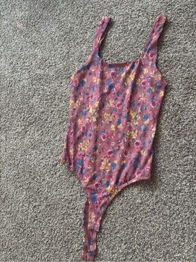 Lulu's Floral Pink and Blue Scoop Neck Bodysuit